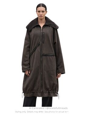 Brown Avant Garde Utility Zip Jacket Oversized Fleece Lined Coat